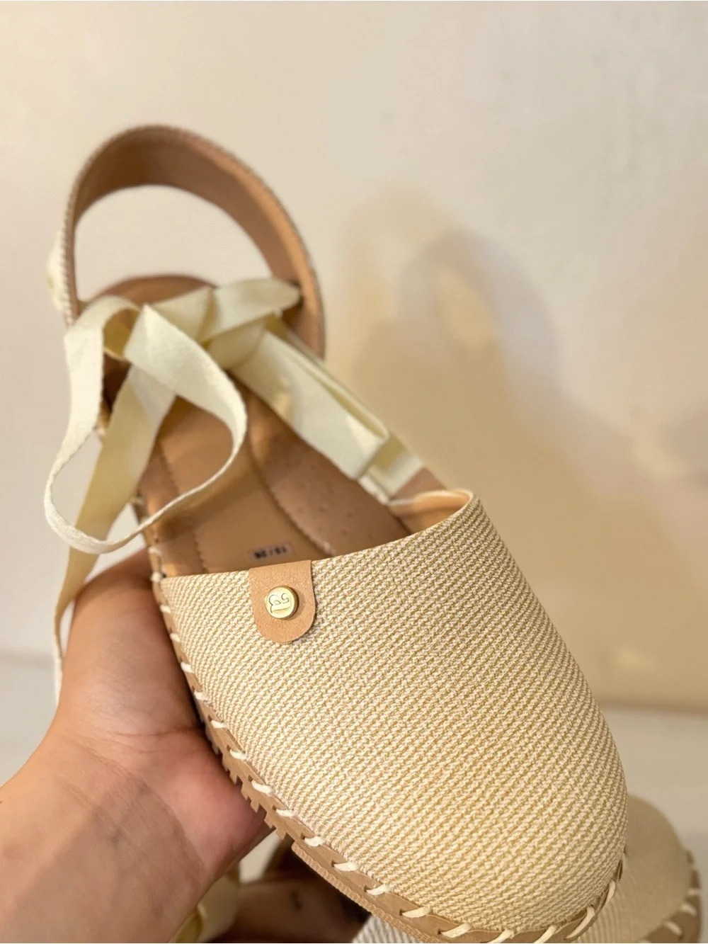 Women's Cream Espadrille Lace-Up Flats